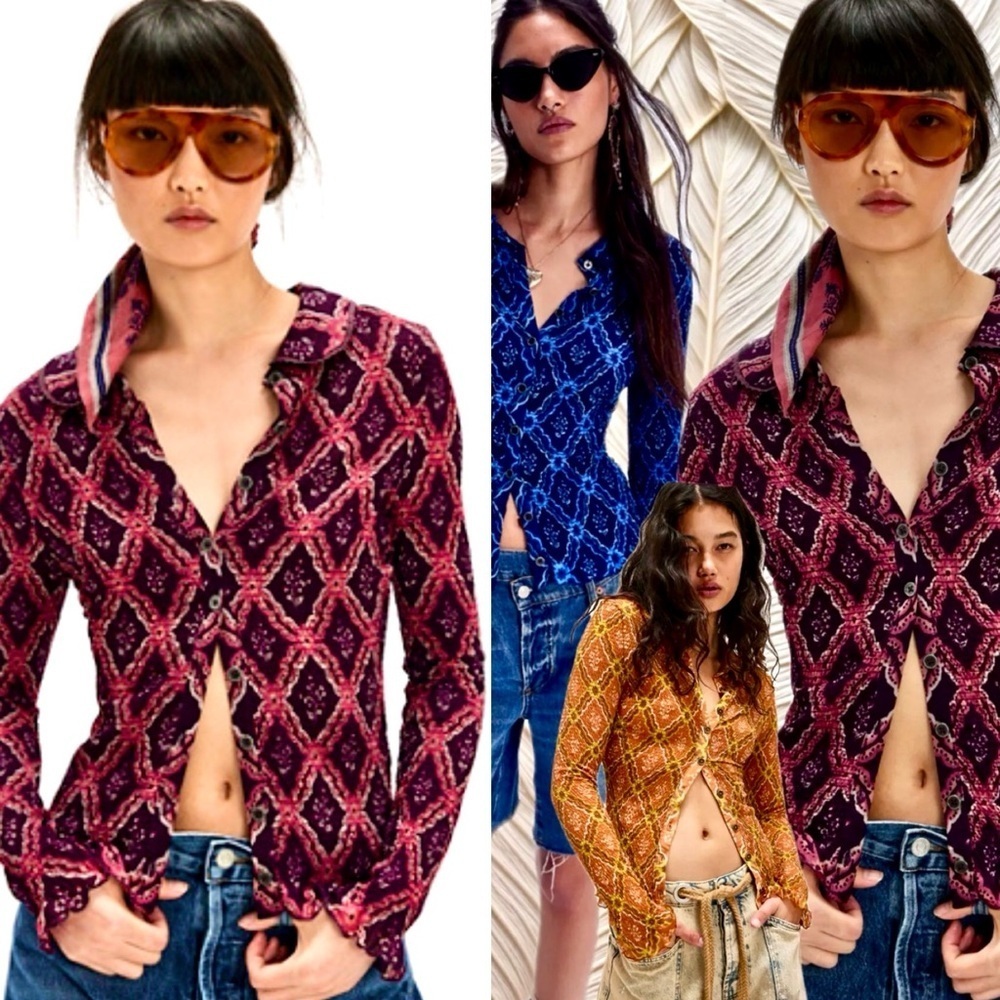 New Free People Caught A Feeling Button Down Cardi / Top